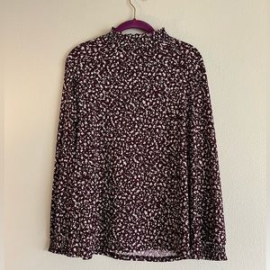 Women’s size large, Anne Klein purple, black, and white floral high neck blouse